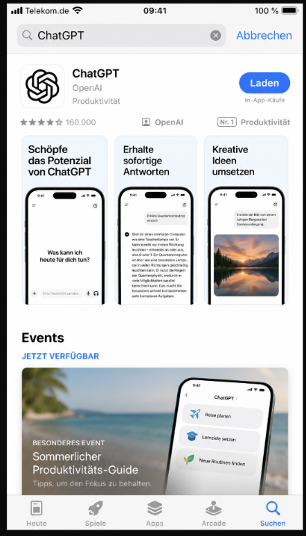 ChatGPT-App im App Store mit dem offiziellen ChatGPT-Symbol
